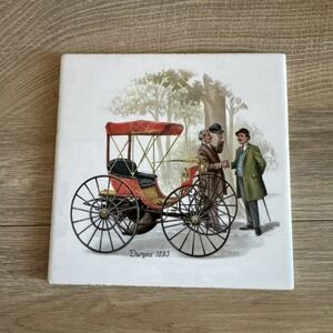 H&R Johnson Ltd Duryea 1893 Carriage Scene 6" Square‎ Trivet Wall Tile Vintage